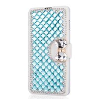 Amocase Wallet Case with 2 in 1 Stylus for Galaxy A8 Plus 2018,Luxury 3D Handmade Square Diamond Crystal Rhinestone Bowknot Magnetic Stand Leather Case for Samsung Galaxy A8 Plus 2018 - Blue