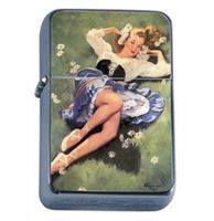 Pin Up Pretty Babe Flower Sexy Windproof Refillable Flip Top Oil Lighter with Tin Gift Box D-449