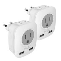 European Travel Plug Adapter, Foval European Plug Adapter US to Europe Power Outlets Adapter with 2 USB, 4 in 1 Europe Travel Adapter for France, Germany, Spain, Greece, Russia (2 Pack Type C)