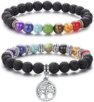 LYLYMIMI Lava Rock Bead Diffuser Bracelet for Men Women Aromatherapy Chakra Tree of Life Charm Yoga Stress Relief Bracelets (2 Pcs Colored)