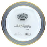 Premium Quality Heavyweight Plastic Plates China Like. Wedding and Party Dinnerware Plastic Plates 10.25 inc, White/Platinum , 10-Count