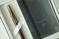Sheaffer Taranis Stormy Wine Feat with Gold appointments Medium Point Gel Ink Rollerball Pen and Sheaffer Journal .Corporate Gift