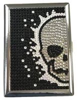 Eclipse Silver Half Skull Face Studded Bedazzled Crushproof Metal Cigarette Case, 100s, 3101ST20S