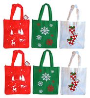 Black Duck Brand Set of 6 Non-Woven Reusable Fabric Bags 12"x13"x8.25", Three Holiday Prints (6 Bags)