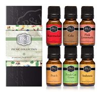 Picnic Set of 6 Fragrance Oils - Premium Grade Scented Oil - 10ml - Pink Lemonade, Ambrosia, Watermelon, Cola, Peach, Fresh Cut Grass