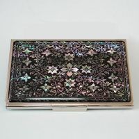 Antique Alive Mother of Pearl Arabesque Design Metal Business Credit Stainless Steel Engraved Slim Money Wallet (B123)