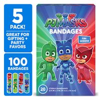 PJ Masks Kids Bandages, 100 ct | Adhesive Antibacterial Bandages for Minor Cuts, Scrapes, Burns. Great Stocking Stuffer or White Elephant