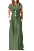AUSELILY Women Short Sleeve Loose Plain Casual Long Maxi Dresses with Pockets (S, Army Green)