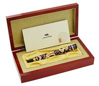 Jinhao Double Dragon Rollerball Pen with Redwood Gift Box, Big and Heavy Roller Pen, Noble Purple Cloisonne Craft Signature