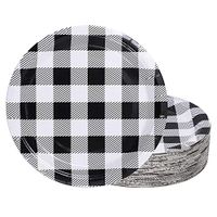 Aneco 60 Pieces White and Black Plaid Paper Plates Disposable Plates Round Plates Party Supplies for Party, 7 Inches