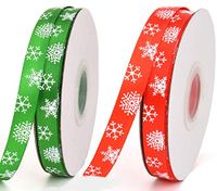 50 Yards 3/8 Inch Christmas Ribbon Christmas Wrapping Printed Grosgrain Ribbon for Party Gift (Red+Green)