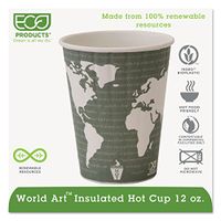 Eco-Products EPBNHC12WD World Art Renewable & Compostable Insulated Hot Cups 12oz, 40/PK, 15 PK/CT