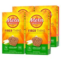 Metamucil Fiber Thins, Apple Crisp, 4 Boxes of 12 Servings, Dietary Fiber Supplement Snack with Psyllium Husk