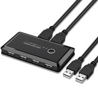 EYOOLD USB Switch Selector 2 Computers Sharing 4 USB Devices USB 2.0 Peripheral Switcher Box Hub for Mouse, Keyboard, Scanner, Printer, PCs with One-Button Swapping