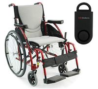 Karman S-Ergo 115 Ultra Lightweight Ergonomic Wheelchair | Seat Size 16" X 17" | Swing Away Footrest | Fixed Wheels in Red & Free 130 dB Black Safety Alarm!