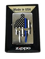 Zippo Custom Lighter - Gladiator Blue Line Police Support - Street Chrome