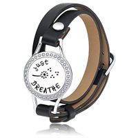 Mesinya Just Breathe 316L s.Steel Essential Oils Diffuser Locket Bangle Bracelet (Black Leather W/Crystal Locket 5.5''-7'')