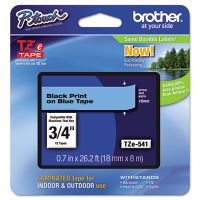 TZe Standard Adhesive Laminated Labeling Tape, 3/4"w, Black on Blue