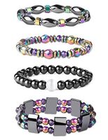 Jstyle 4Pcs Hematite Bead Bracelet for Men Women 8mm Stone Beads Bracelet Elastic Natural Stone Bracelet Bangle