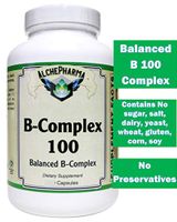 AlchePharma Balanced B Complex 100 with Choline, PABA and Inositol, 250 Capsules. (Preservative Free)