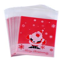 Sumind 100 Pieces Christmas Candy Bags Self-Adhesive Cellophane Treat Bags for Candy Cookie Biscuits, 10 by 10 cm (Red)