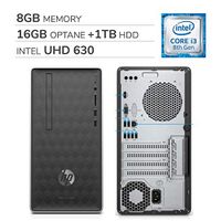 HP Pavilion Desktop 2019 Premium 590 Series Computer, 4-Core Intel Core i3-8100 3.6GHz, 8GB RAM, 16GB Optane + 1TB HDD, DVD, WiFi, Bluetooth, USB-C, HDMI, VGA, RJ-45, Windows 10