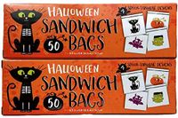Halloween Sandwich, Snack or Candy Bags With 4 Spooky Designs. Frankenstein, Black Cat, Pumpkin and Bats (2 Pack) 50 Bags Each