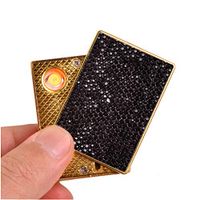 CQFONG 2 Side Crystal Lighter USB Rechargeable Windproof Coil Slim Lighter Set with USB Charging Cable Gold Plated (Gold+Black 1 Side)