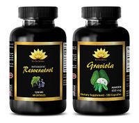 Anti-Aging Beauty Set - RESVERATROL – GRAVIOLA Combo - resveratrol Extract - 2 Bottles - (60+60 Capsules)