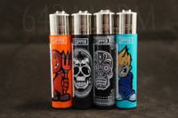 4 New Refillable Original Clipper Lighters Skulls Design