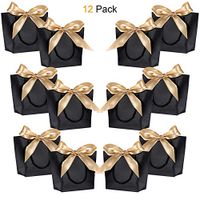 Gift Bags with Handles- WantGor 8.6x6.3x2.7inch Paper Party Favor Bag Bulk with Bow Ribbon for Birthday Wedding/Bridesmaid Celebration Present Classrooms Holiday(Matte Black, Extra Small- 12 Pack)