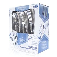 EDI Heavyweight"Looks Like Silver" Disposable Flatware 160 Piece (80 Forks 40 Spoons and 40 Knives)