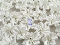 50pcs Satin Nine Plus Drill Ribbon Flowers with Appliques Craft DIY Wedding (E)