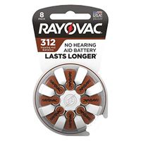 Rayovac 312 Zinc Air Hearing Aid Batteries - 180mAh - 8 Piece Blister Pack