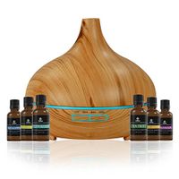ThreadNanny 300ml Cool Mist Humidifier Ultrasonic Aroma Diffuser + 6 Bottles of Essential Oils for Office Home Bedroom Living Room Study Yoga Spa - Light Wood Grain
