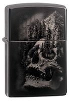 Zippo Skull Mountain Design Black IcePocket Lighter, Black Ice Skull Mountain, One Size