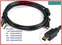 PREMIUM 1.5 ft PTC GOLD Series USB2.0 Certified Type A to Mini 5-pin for Digital Camera / Camcorder, Sony PSP, Cell Phone, BlackBerry, MP3, CD Player, Game console, etc