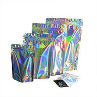 100 Pcs Colorful Stand Up Zip Lock Bags Pouch,Mylar Aluminum Foil Standing Zipper Plastic Pouches Bags Bottom Gusset Pouch Keep Aroma Zip Lock Bags (Hologram, 11x16x3 cm(4.33"x6.3"x1.18"))