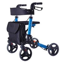 RXRENXIA Lightweight Folding Four Wheel Rollator Walker with Padded Seat, Lockable Brakes, Ergonomic Handles, and Carry Bag, Limited Mobility Aid, Purple, Medium