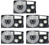 XR-9WE Lable Tape, LaBold 5 Pack Replacement for CASIO XR9WE XR-9WE2S XR9WE2S (Black on White) 0.35" x 26'(12mm x 8m)