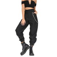 Minisoya Women Cargo Pants Slacks Casual Harem Baggy Hip Hop Dance Outdoor Jogging Sweatpants Trousers with Chain (Black, XL)