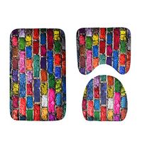 Hulorry Non-Slip Bath Rug Mat Set, 3-Pack Creative Skidproof Water-Absorbent Rug Mat Set Toilet Lid Cover Fine Stitch Bedroom Living Room Kitchen Foot Pad Rug