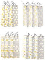 Wine Gift Bags - 12-Pack Wine Bags for Christmas Holiday, Anniversary, Birthday, 4 White and Gold Foil Winter Festive Designs, 3 of Each, Wine Bottle Gift Bags with Handles, 4.7 x 4 x 13.7 Inches