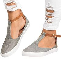 Amlaiworld Women Vintage Out Shoes Round Toe Single Shoes Platform Flat Heel Buckle Strap Casual Shoes (US:9.5, Gray)