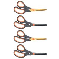 CCR Scissors 8 Inch Soft Comfort-Grip Handles Sharp Titanium Blades, 4-Pack