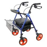 Rolling Walker Locking Handbrakes Foldable Transport Rollator Mobility Lightweight Walker Folding Aluminum Rollator Walker Padded Seat, Blue