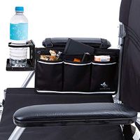 Wheelchair Side Bag with Large Cup Holder - Arm Rest Pouch and Drink CupHolder - Wheel Chair Accessories Organizers and Water Bottle Holder Fits Walkers, Rollators for Seniors and Handicap (Black)