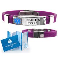 "Diabetes Type 2" Designer Medical Alert ID Bracelet. Choose Color!