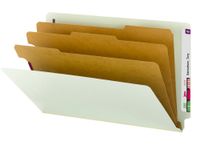 Smead End Tab Pressboard Classification File Folder with SafeSHIELD Fasteners, 3 Dividers, 3" Expansion, Legal, Gray/Green, 10 per Box (29820)