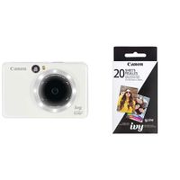 Canon IVY CLIQ+ Instant Camera Printer Mobile Mini Printer Via Bluetooth(R), Pearl White with Photo Paper Pack, 20 sheets